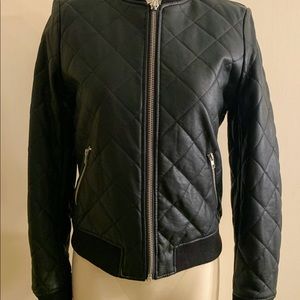 NWOT Black Faux Leather Quilted Bomber size M